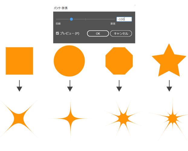 イラレ、パンク膨張でマイナス数字を設定すると星になる