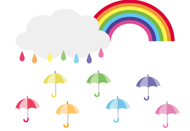 虹の雨と傘のイラスト