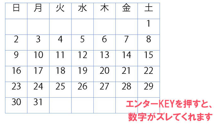 文字サイズやセンタリングでカレンダーの調整をする
