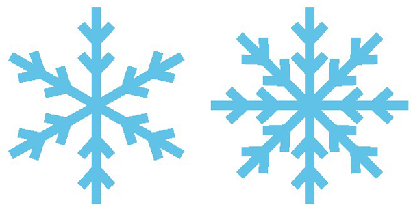 線の太さを変えると雪の結晶の印象が変わる