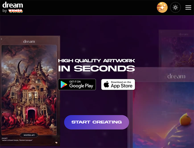 画像生成AI　Dreamトップ画面