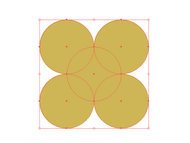 ４つ並べた円の上にもう一つ円を置く