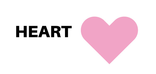 テキストと図形のハートを用意する
